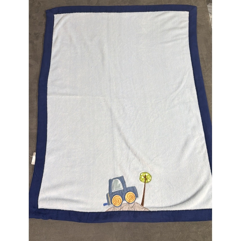 LAMBS & IVY Blue Baby Blanket Embroidered Car Truck Soft Plush